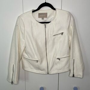 Banana Republic off white boucle moto blazer jacket 4